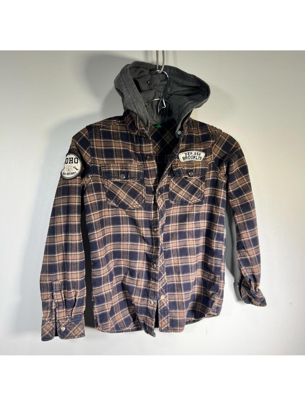 United Colors Of Benetton Brown Plaid Hoodie Shirt